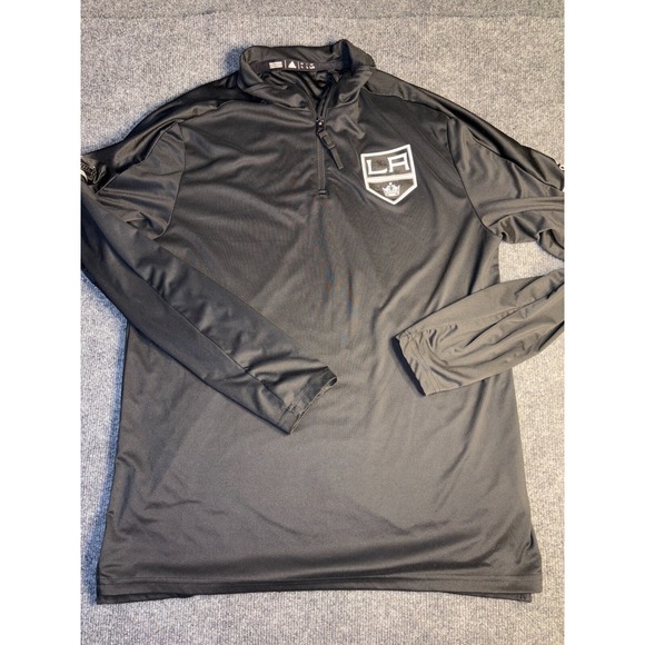 NHL Los Angeles Kings Adidas Climalite Shirt Ice Hockey Mens Large Black 1/4 Zip - Picture 1 of 9